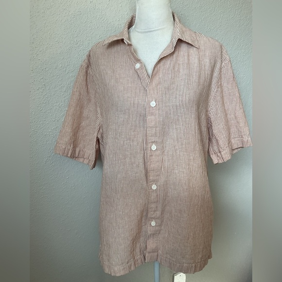 Club Monaco Striped Orange and White Button Down Top - Picture 2 of 8